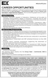 Bank of Khyber Jobs 2025 Hub Managers and Commercial & SME 