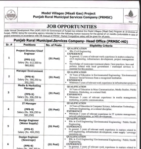 Punjab Rural Municipal Services Company (PRMSC) Jobs 2025