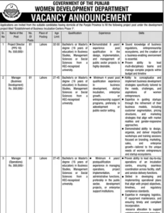 Women Development Department Punjab Jobs 2025 Latest Govt Jobs in Lahore