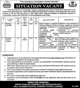 Tourism Archaeology & Museums Department Punjab Jobs 2025 – Apply Online